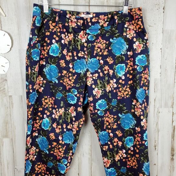 Merona Stretch Curvy Fit Ankle Pants Blue Floral Size 10 - Picture 4 of 9